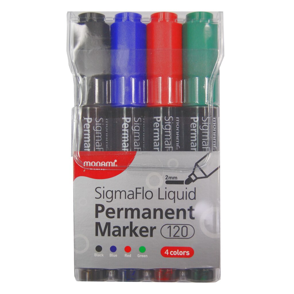 Set 4 markere permanente, Monami, 120 SigmaFlo, 2 mm, Multicolor eMAG.ro