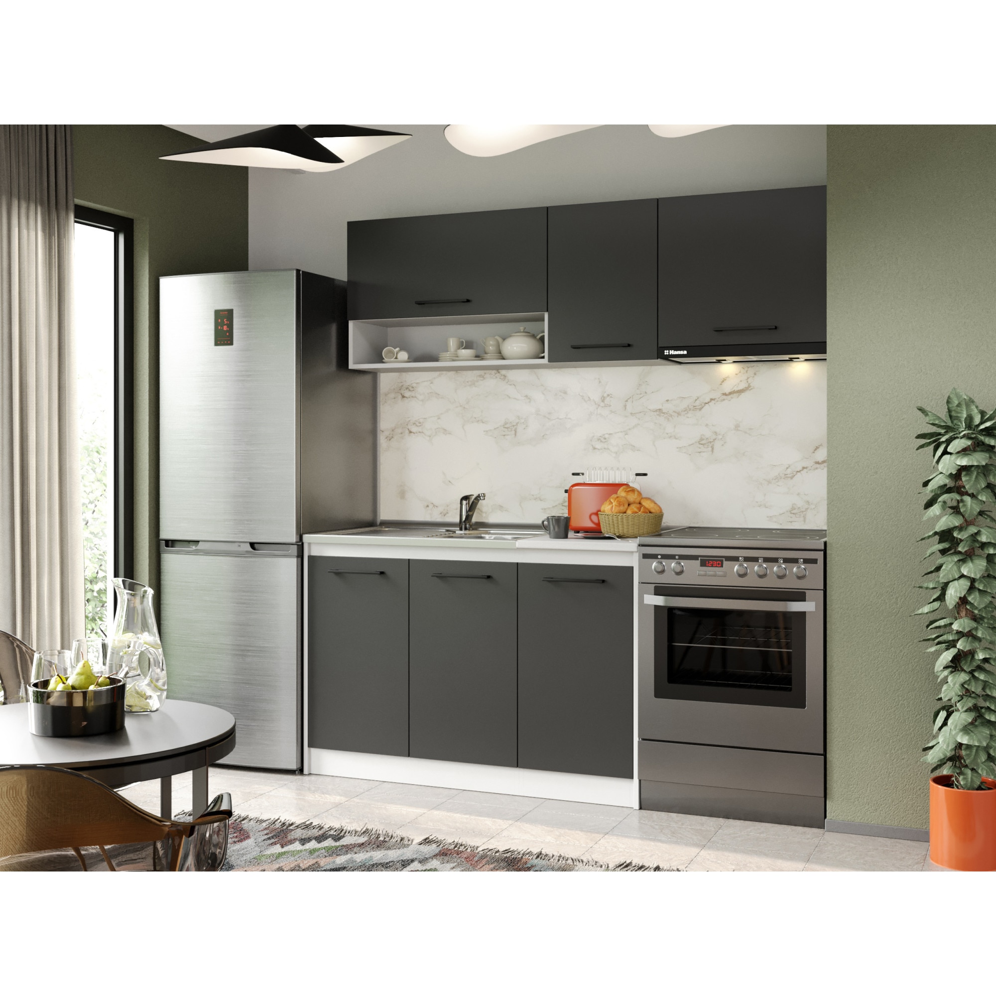 Set Mobila Bucatarie, Mina Grafit, Gri Antracit, C78, L 182 x A 60 x H