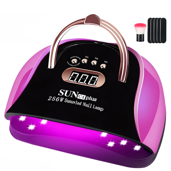 Lampa Unghii UV LED 256W, BYONDSELF®, Maner Portabil, cu Perii Unghii si 5 Pila Unghii, 57 LED UV, Senzor Infrarosu, Cablu 1M, Uscare 10-99 Sec, Violet Irizat