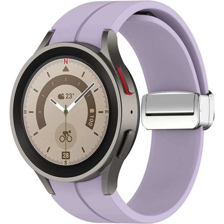 Curea magnetica din silicon moale 20mm, SAFEMORE, Sport Band compatibila cu Smartwatch Samsung Galaxy Watch 4/5/6/7, Display 40/42/43/44/45/46/47mm, Lavanda