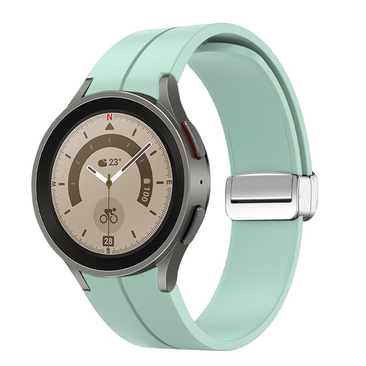 Curea magnetica din silicon moale 20mm, SAFEMORE, Sport Band compatibila cu Smartwatch Samsung Galaxy Watch 4/5/6/7, Display 40/42/43/44/45/46/47mm, Verde mentaVerde menta