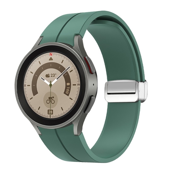 Curea magnetica din silicon moale 20mm, SAFEMORE, Sport Band compatibila cu Smartwatch Samsung Galaxy Watch 4/5/6/7, Display 40/42/43/44/45/46/47mm, Verde inchis