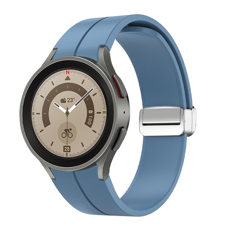 Curea magnetica din silicon moale 20mm, SAFEMORE, Sport Band compatibila cu Smartwatch Samsung Galaxy Watch 4/5/6/7, Display 40/42/43/44/45/46/47mm, Albastru deschis