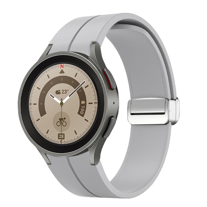 Curea magnetica din silicon moale 20mm, SAFEMORE, Sport Band compatibila cu Smartwatch Samsung Galaxy Watch 4/5/6/7, Display 40/42/43/44/45/46/47mm, Gri