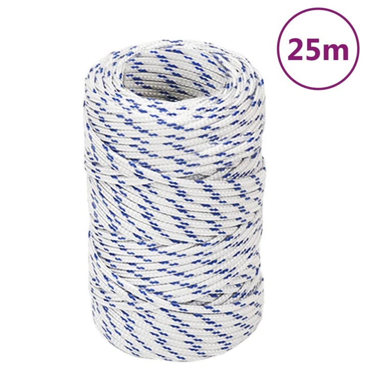 Franghie de barca vidaXL, alb, 2 mm, 25 m, polipropilena, 0.09 kg 152264