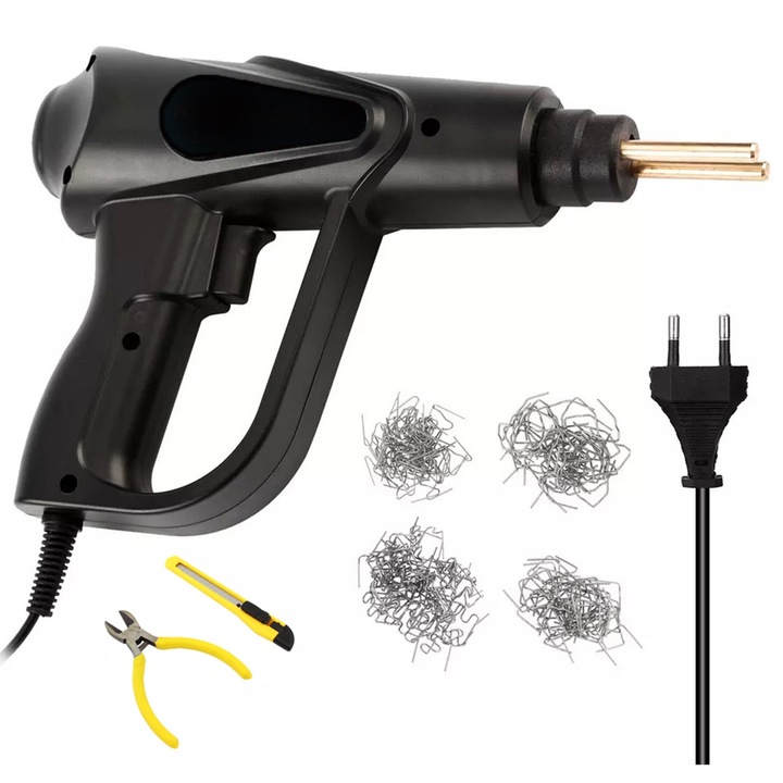 Pistol pentru lipit plastic, Zola®, 70W, 230V, 200 capse din otel inoxidabil, husa depozitare, negru