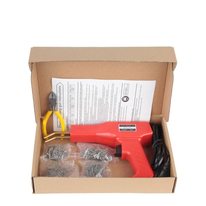 Pistol Lipit / Sudat Plastic Profesional 200 capse incluse, Reparatie Plastic, 50W, Cleste inclus, Rosu