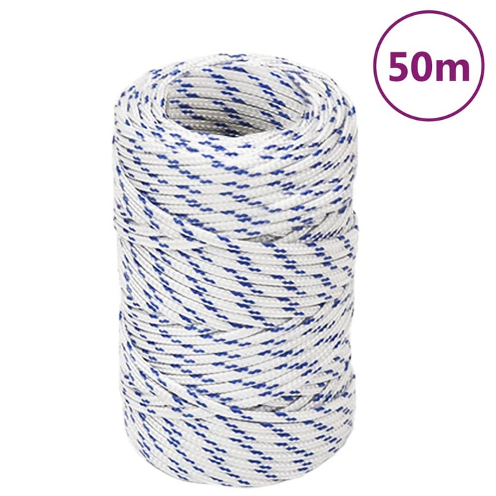 Franghie de barca vidaXL, alb, 2 mm, 50 m, polipropilena, 0.12 kg 152265