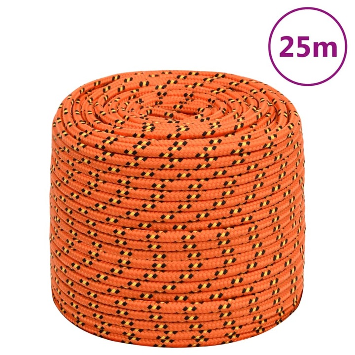 Franghie de barca vidaXL, portocaliu, 10 mm, 25 m, polipropilena, 1.08 kg 152665