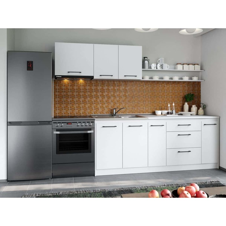 Set Mobila Bucatarie, Mina Pure Alb, C55, L 262 x A 60 x H 200 cm