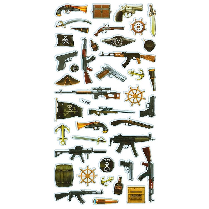 41 db matrica készlet, titán, matricák, fegyverek, többszínű