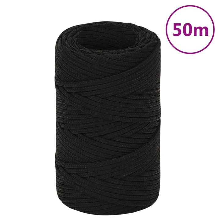 Franghie de lucru vidaXL, negru, 2 mm, 50 m, poliester, 0.13 kg 152793