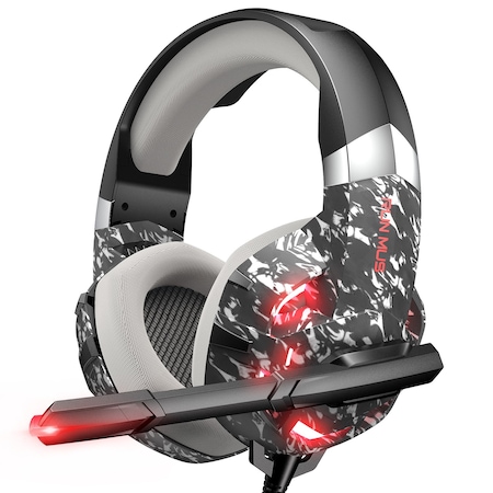 Casti gaming profesionale Runmus® K2Pro, cu microfon, 7.1 surround HD, microfon cu anulare zgomot de fond, cu lumina led, pentru PC, PS4, Xbox, Nitendo, difuzor 50mm, 116dB, camuflaj