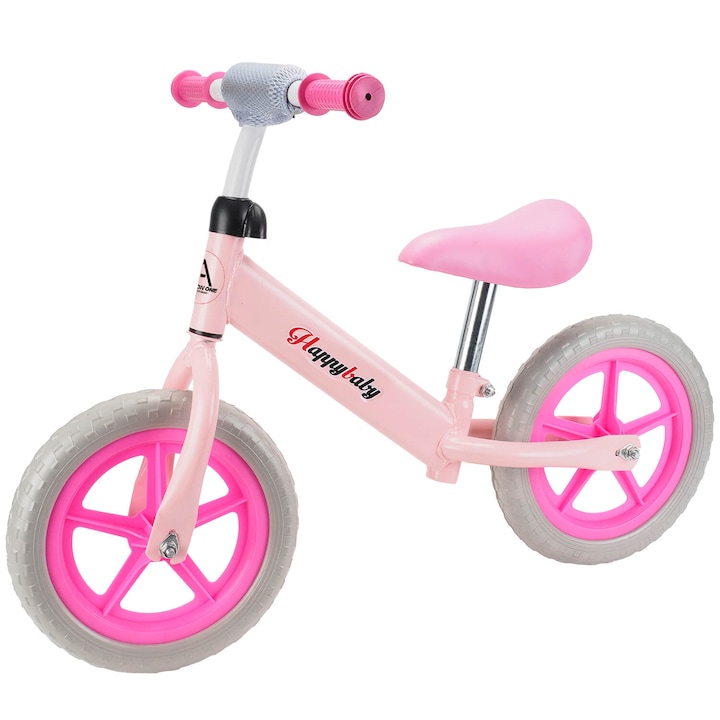 Bicicleta fara pedale pentru copii 2-5 ani Action One Happy Baby, roata 12 inch, roz