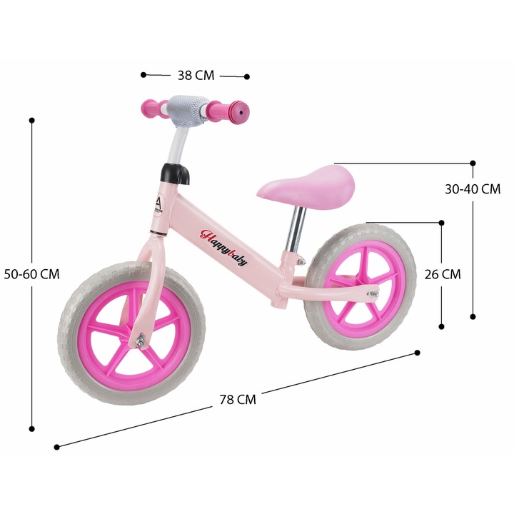 Колело без педали Happy Baby, За деца 2-5 години, 12 цола, Розов - eMAG.bg