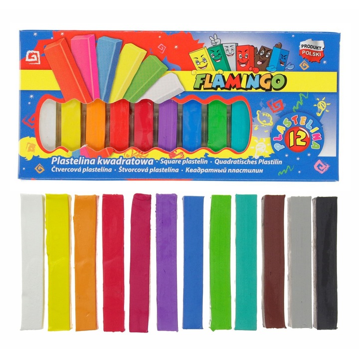 Szögletes gyurma, Flamingó, 12 Szín, Rugalmas, 12 mm, Többszínű