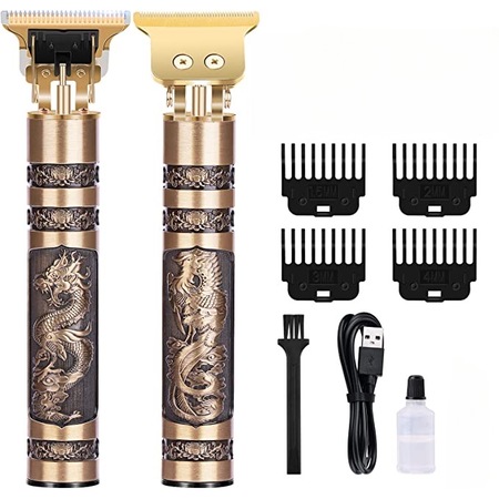 Aparat Profesional De Ras si Tuns din Inox, Electric, Cu Lama Ceramica din Titan, Wireless, Reincarcabil USB, Acumulatori si Incarcator Inclusi, Auriu, MeK Fine