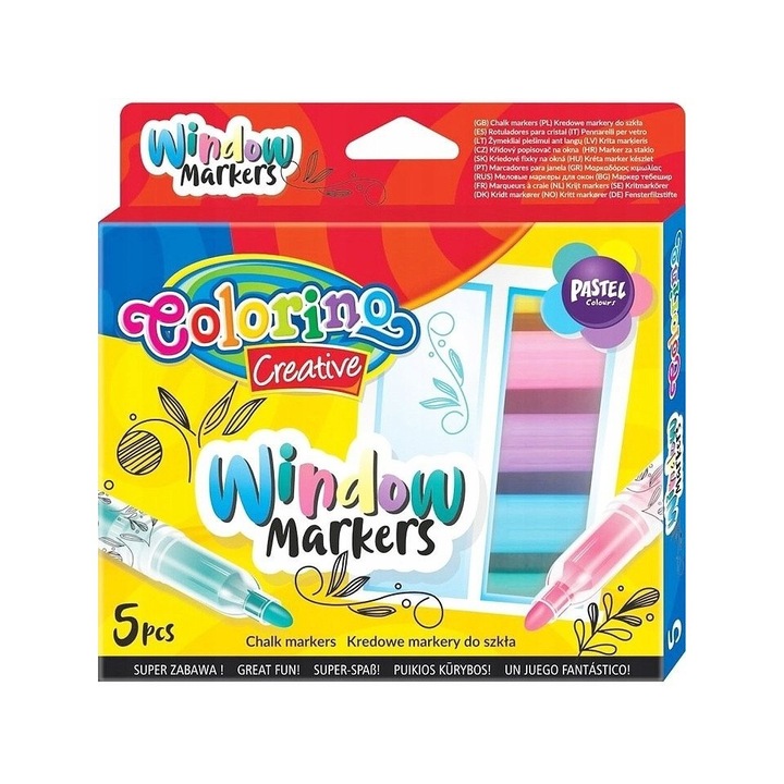 Комплект маркери за стъкло Colorino Kids, 5 броя, Тип тебешир, Многоцветен