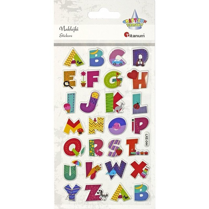 Set 28 stickere decorative, Titanum, Model alfabet, 3D, Multicolor