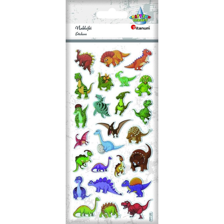 25 db dekoratív matrica készlet, Titanum, Dinoszaurusz modell, 3D, Többszínű