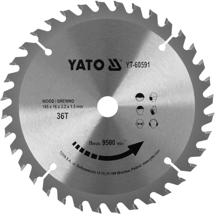 Disc circular pentru lemn, Yato, 165x36Tx16 mm