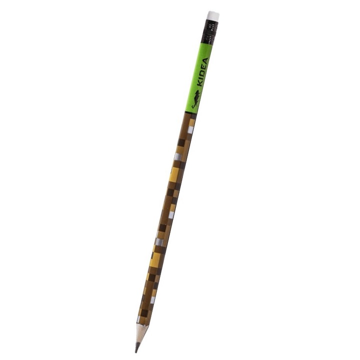 Триъгълен молив с гумичка Kidea, Derform, Wood, Hardness HB, Green/Brown
