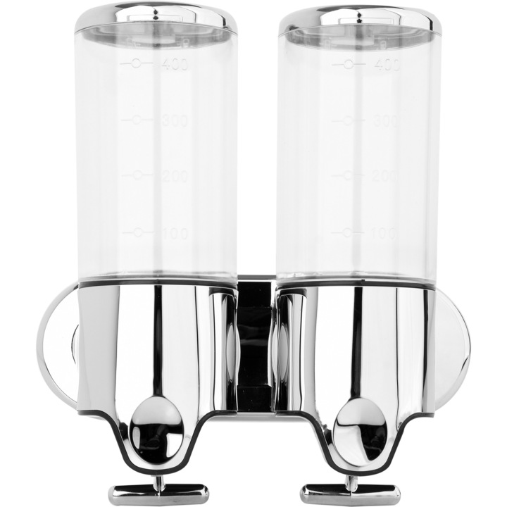 Dozator de sapun lichid, Fala, Plastic, 2x500 ml, Transparent/Argintiu