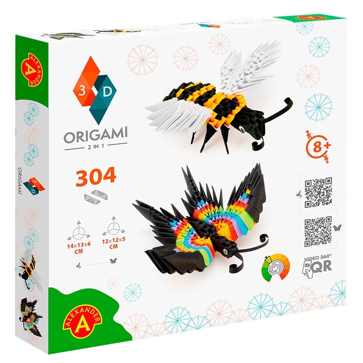 Set creativ Origami 3D, Alexander, Hartie, Model fluture/albina, 27 x 26.5 x 4 cm, Multicolor