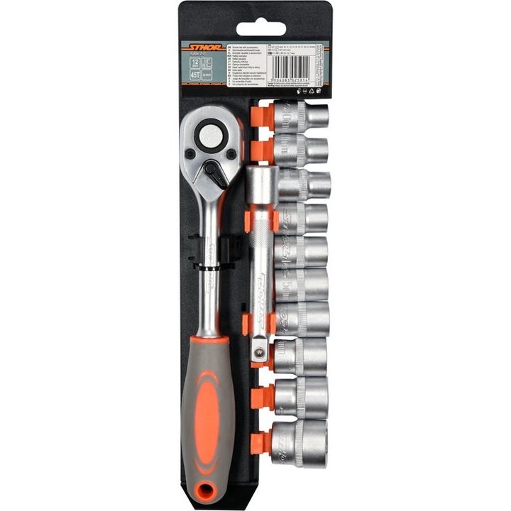 Set prize hex, Sthor, Otel, 1/2", 12 piese, Argintiu/Portocaliu