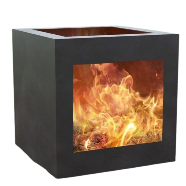 Incalzitor pentru terasa/gradina, Modern Cube, Otel, Negru, 600x600x650 mm, grosime 3 mm