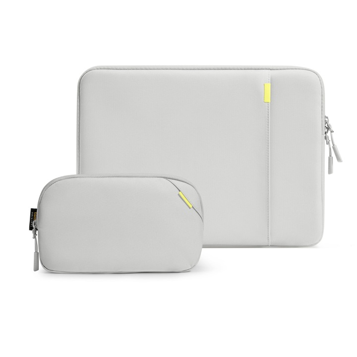 Set 2 huse pentru laptop cu accesorii, TomToc, 13 inch, Fibre sintetice, Gri