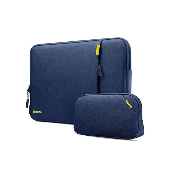 Set husa pentru laptop/incarcator, tomtoc, Materiale reciclate, 13inch, Bleumarin