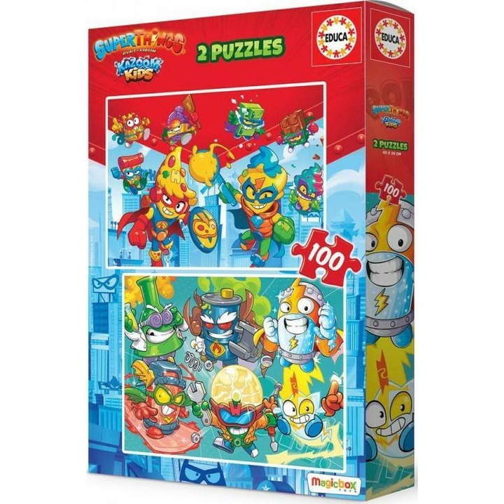 Пъзел Educa 2 в 1, SuperThings, 2 x 100 части