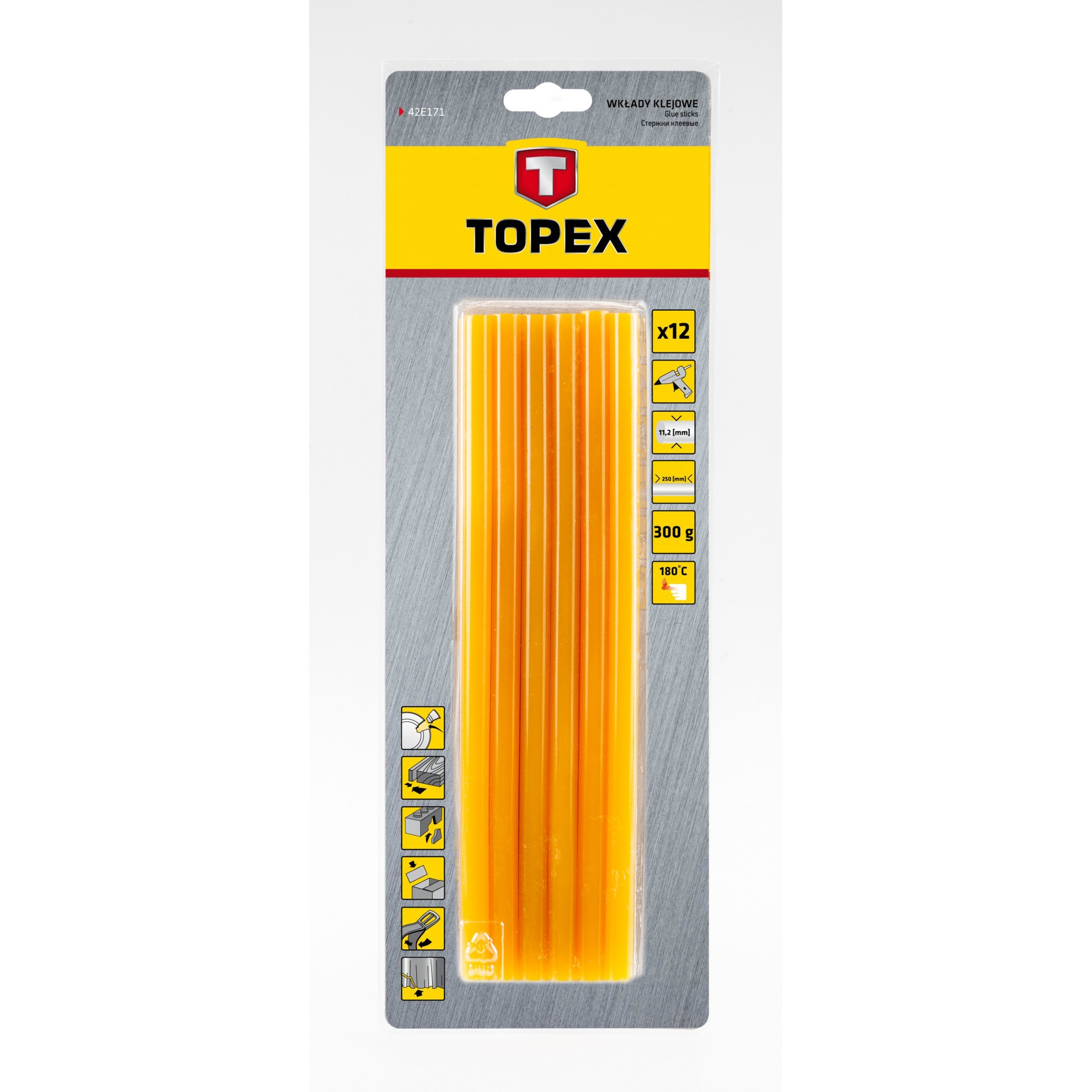 Batoane pentru pistol lipit, 11 mm, galbene, 12 buc/set, TOPEX