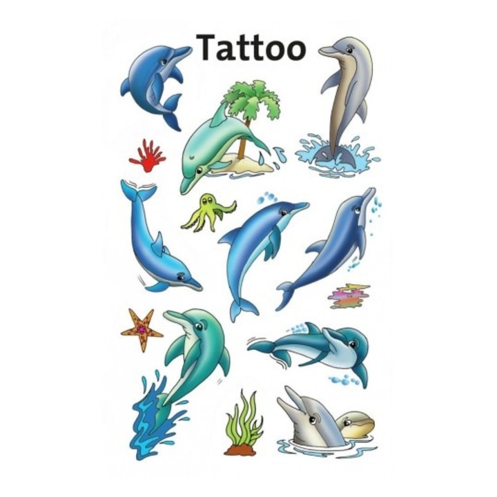 AVERY Zweckform Tatua – 13 Tatuajes Temporales De Delfines Para Niños, Resistentes Al Agua Y Dermatológicamente Testados