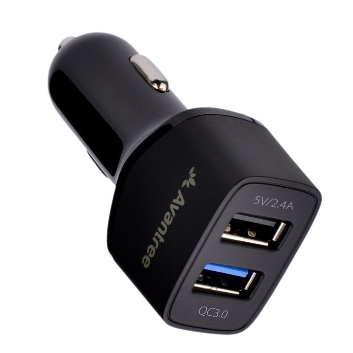 Incarcator auto universal Avantree TR 409Q, Dual USB, QC 3.0/standard USB, Black