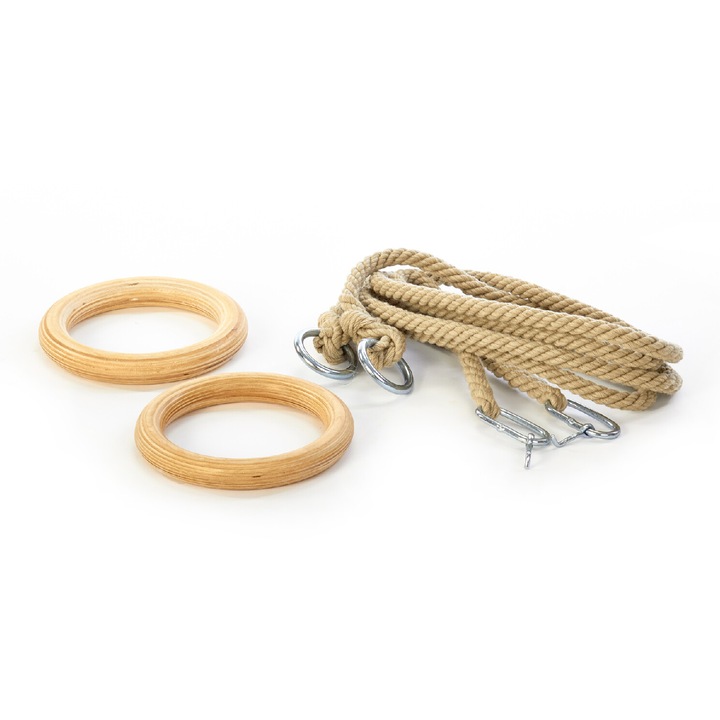 Spartan Tornagyűrűk, 18 cm, Fa, Kenderkötél, Natúr szín