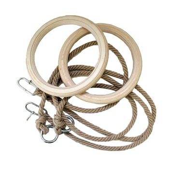 Inele pentru gimnastica ø 18 cm, din lemn, cu funii din canepa, Natur, Spartan Inele pentru gimnastica ø 18 cm, din lemn, cu funii din canepa, Natur, Spartan