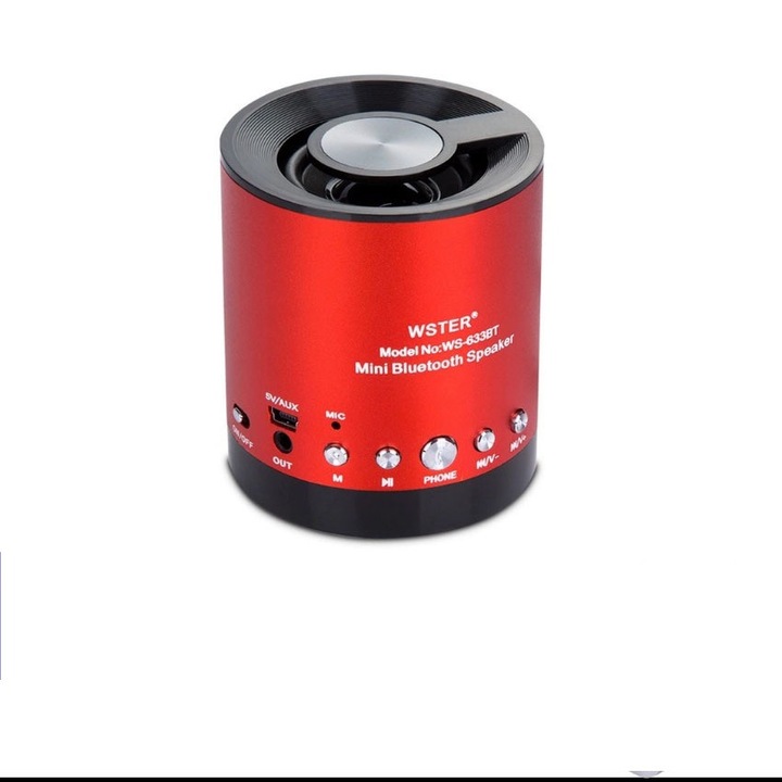 Преносима тонколона с Bluetooth Rosen i Svetlio WS-633BT Red, FM радио, USB и micro SD CARD слот, Червена и адаптер
