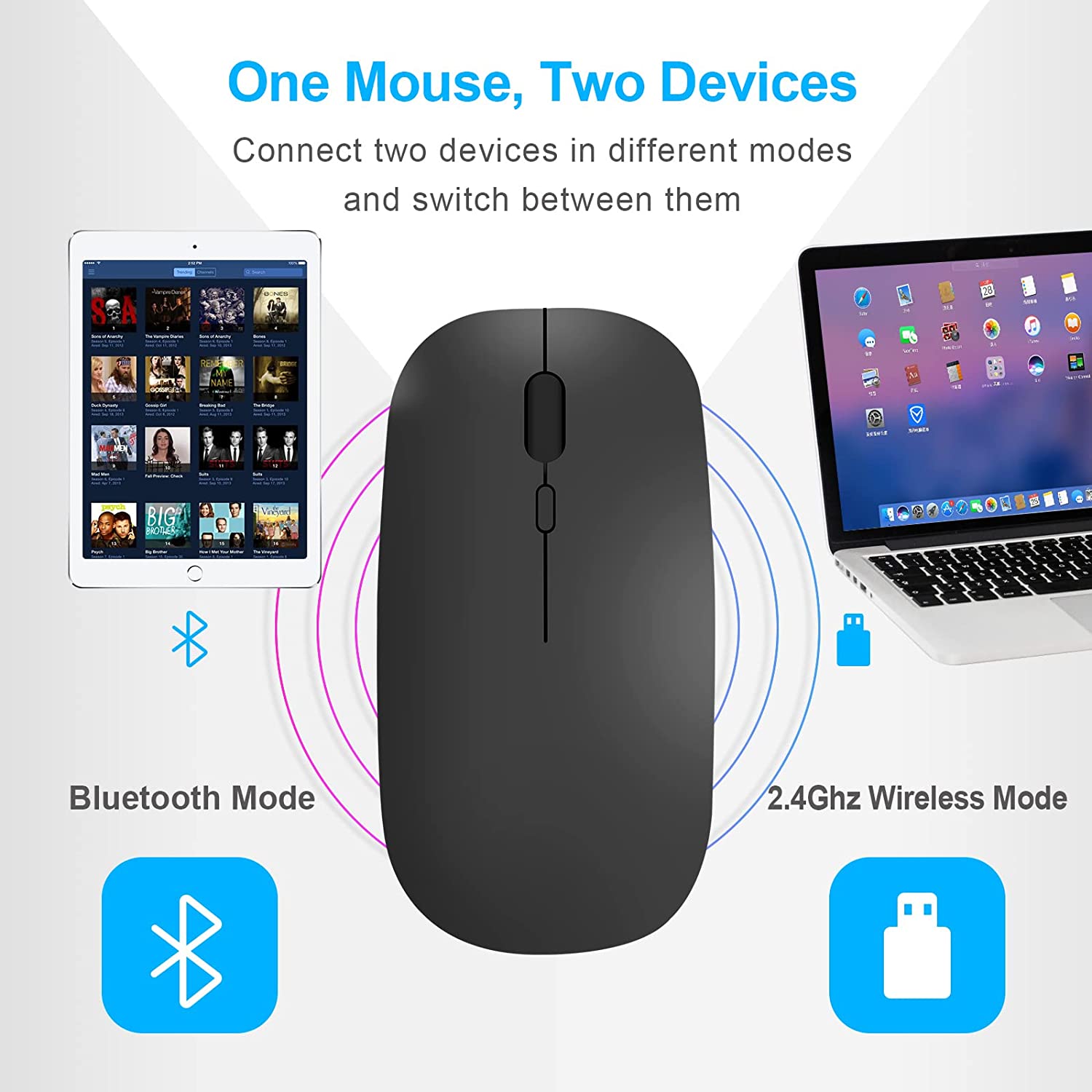Безжична мишка, Bluetooth/USB, Ергономична, черен - eMAG.bg