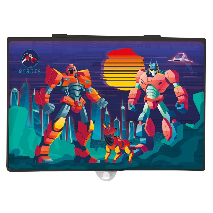 Set 71 instrumente pictura/desen, Derform, 12xmarker/12xcreioane/12xvopsele, Robots, Multicolor, 7+