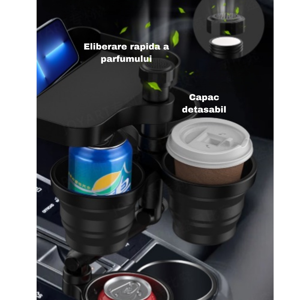 Többfunkciós állítható Autós Pohártartó Pohártartó 6 Az 1 Ben ételtálca és Telefontartó