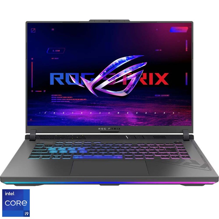 Laptop Gaming ASUS ROG Strix G16 cu procesor Intel® Core™ i9-13980HX pana la 5.60 GHz, 16", QHD+, IPS, 240Hz, 16GB DDR5, 1TB SSD, NVIDIA® GeForce RTX™ 4060 8GB GDDR6 TGP 140W, No OS, Eclipse Gray