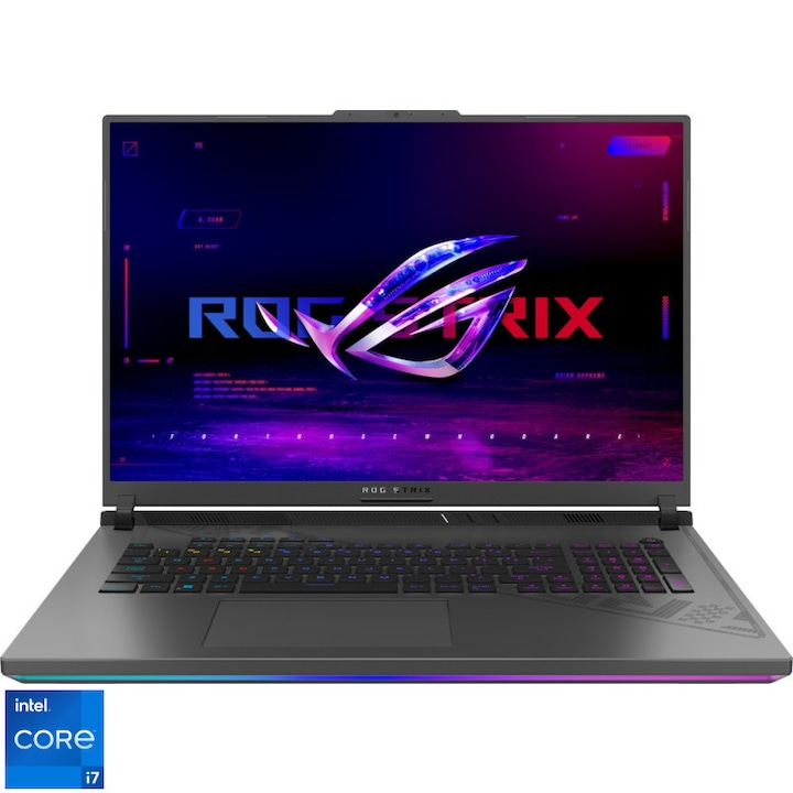 Laptop Gaming ASUS ROG Strix G18 G814JV cu procesor Intel® Core™ i7-13650HX pana la 4.90 GHz, 18", QHD+, IPS, 240Hz, 32GB DDR5, 1TB SSD, NVIDIA® GeForce RTX™ 4060 8GB GDDR6 TGP 140W, No OS, Eclipse Gray