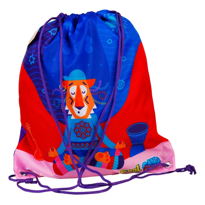 Saculet cu snur tip rucsac, Happy Color, Poliester, 34x40 cm, Albastru/Rosu