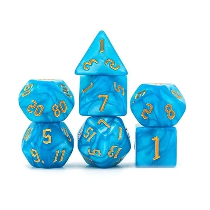 7 db D&D kockából álló készlet, azúrkék
