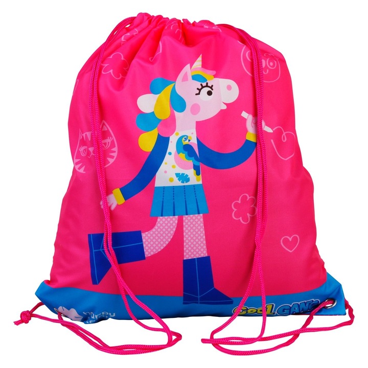 Saculet cu snur tip rucsac, Happy Color, Poliester, 34x40 cm, Roz/Albastru