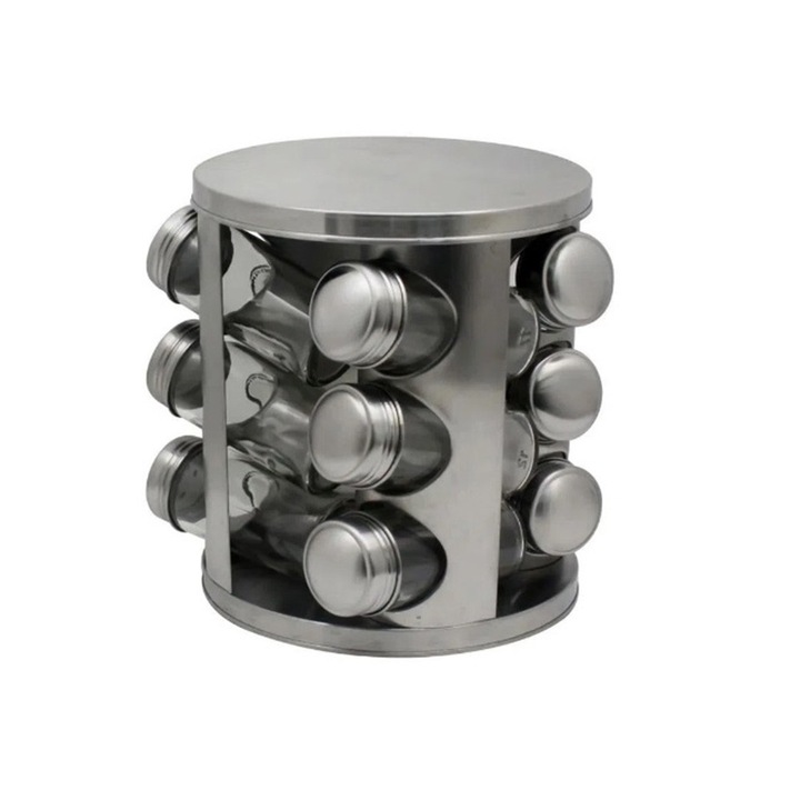 Бурканчета за подправки Rosberg Premium RP51217A12, 12бр. бурканчета, Метална поставка, Сив