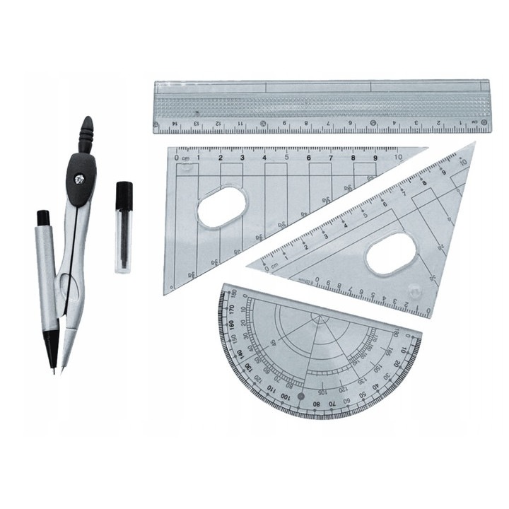 Комплект от 6x геометрични инструменти Titanum, линийка/транспортир, 15 см, Прозрачен