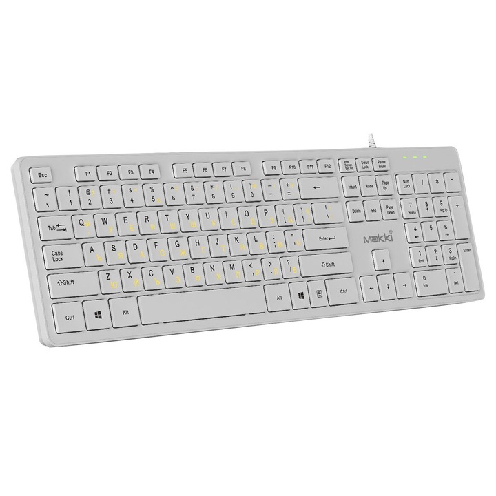 Клавиатура Makki нископрофилна кирилизирана клавиатура Keyboard USB BG - Low profile Chocolate - KB-C14 White MAKKI-KB-C14-WH